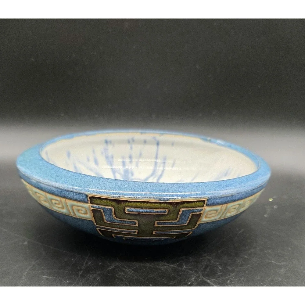 Vintage Art Pottery Geometric Splatter Decorative Bowl 8